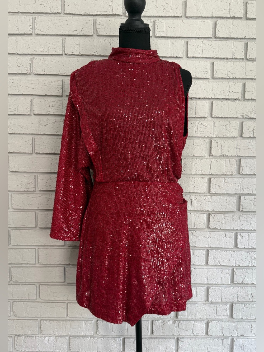 Zara Asymmetric Sequin Mini Dress Medium Women’s Red Lined Open Back
